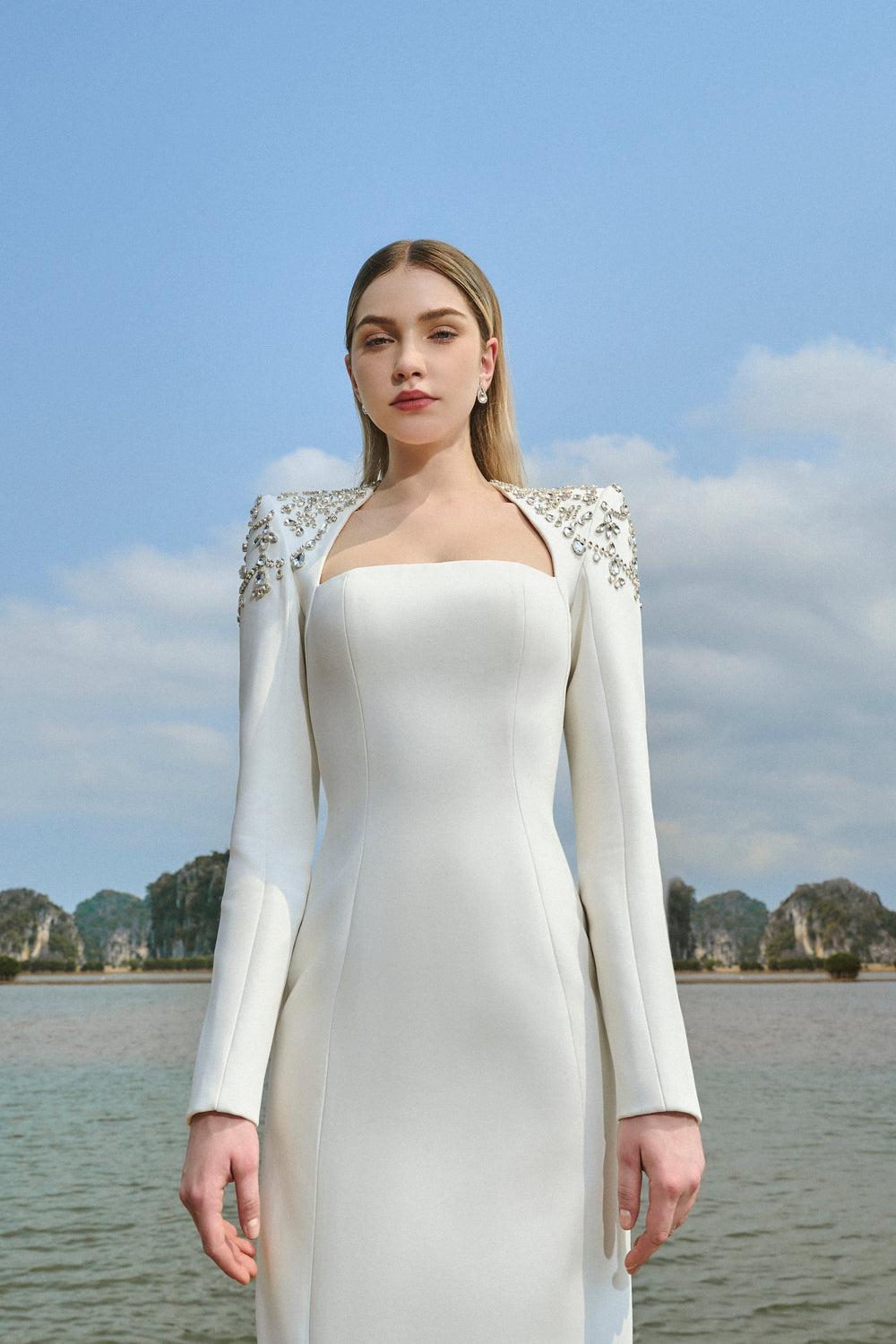 Long Sleeve Queen Anne Neckline Dress